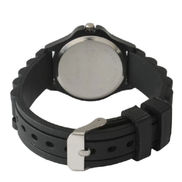 GENEVA • Silicone Rhinestone Crystal Watch Black Band New Battery Ready To Wear - Picture 3 of 4